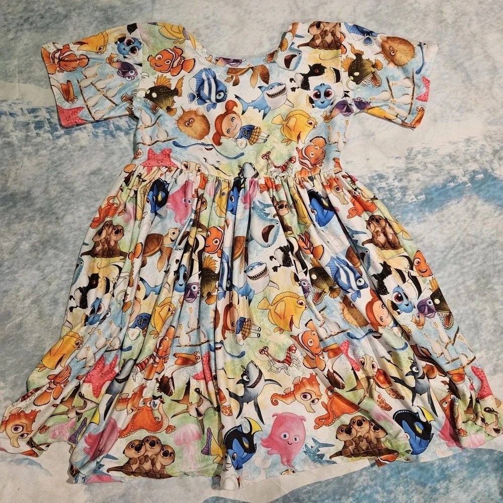Under The Sea Milksilk Twirl Dress Girls Size 7/8‎ Ocean Sea Life
